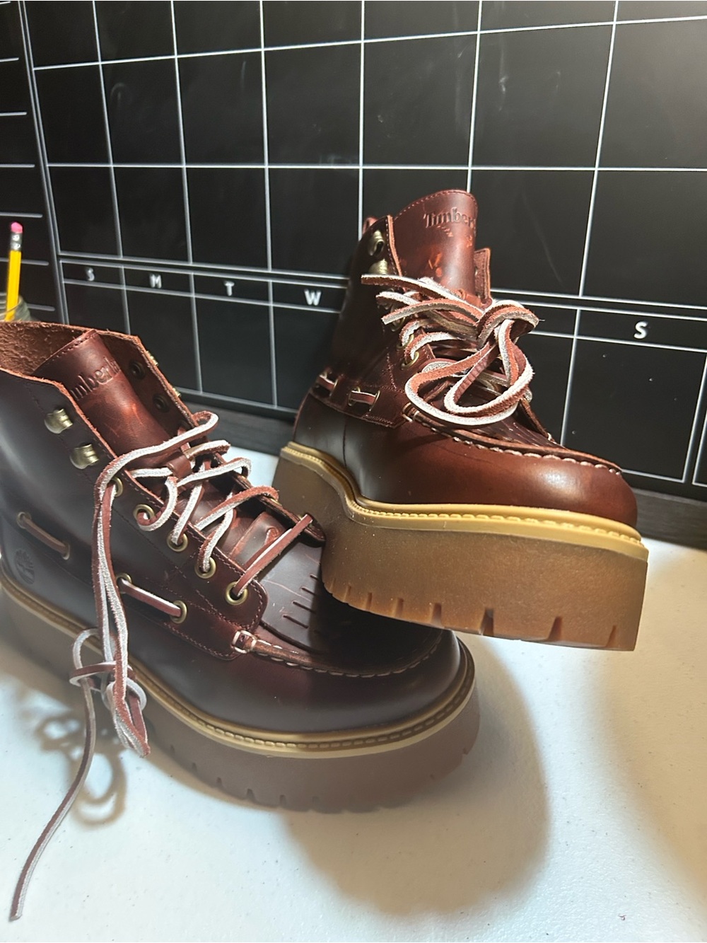 Timberland women’s Brown Leather Lug Sole Moc-Toe Boot - Picture 12 of 15